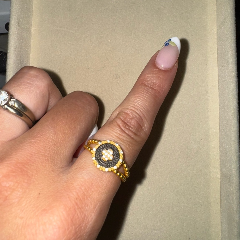 Freida Rothman Gold and Black Clover Ring